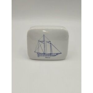 Kaiser International Porcelain Trinket Box Schooner America Nautical 4.25"